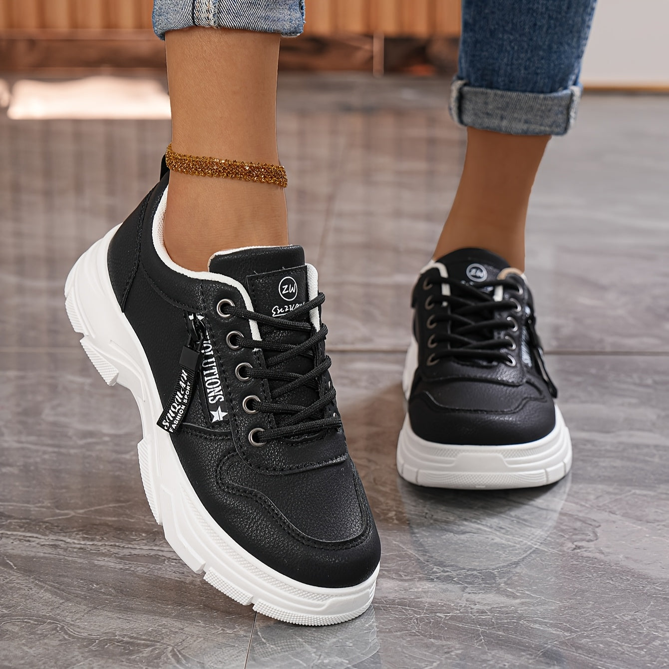 Women's White Casual Sneakers - Comfortable Low-Top Lace-Up Running Shoes, Versatile All-Season Design with Cushioned EVA Insole and Durable PVC Sole, Cute Shoes