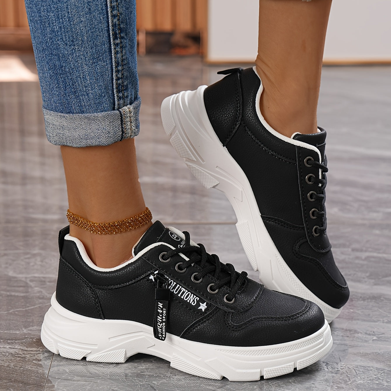 Women's White Casual Sneakers - Comfortable Low-Top Lace-Up Running Shoes, Versatile All-Season Design with Cushioned EVA Insole and Durable PVC Sole, Cute Shoes
