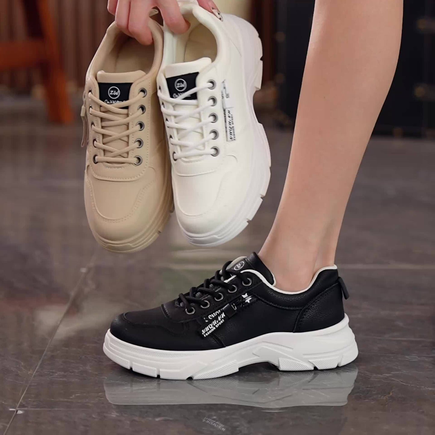 Women's White Casual Sneakers - Comfortable Low-Top Lace-Up Running Shoes, Versatile All-Season Design with Cushioned EVA Insole and Durable PVC Sole, Cute Shoes
